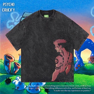 เสื้อยืดโอเวอร์ไซส์เสื้อยืด ขนาดใหญ่ พิมพ์ลาย Psycho Crucify "Ryomens Chief" | หินล้างทําความสะอาด | เสื้อยืด ขนาดใหญ่