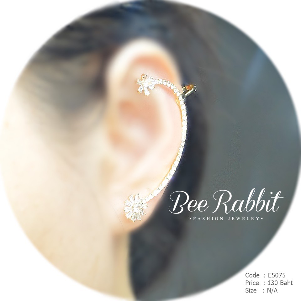 ต่างหูสไตล์-earcuff-ต้องเจาะหู-สีทอง-ฝังเพชร-cz-ใส่หูซ้าย-e5075