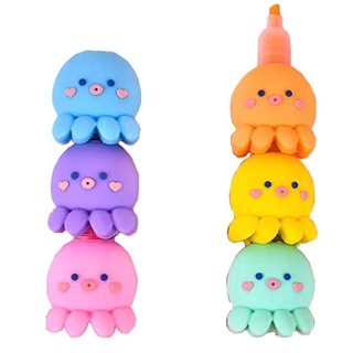 ปากกาเน้นข้อความ สีพาสเทล 6 สี Cute Candy Color Octopus Highlighter Kawaii 6 colors Drawing Painting Art Marker Pen School supplies Stationery gift