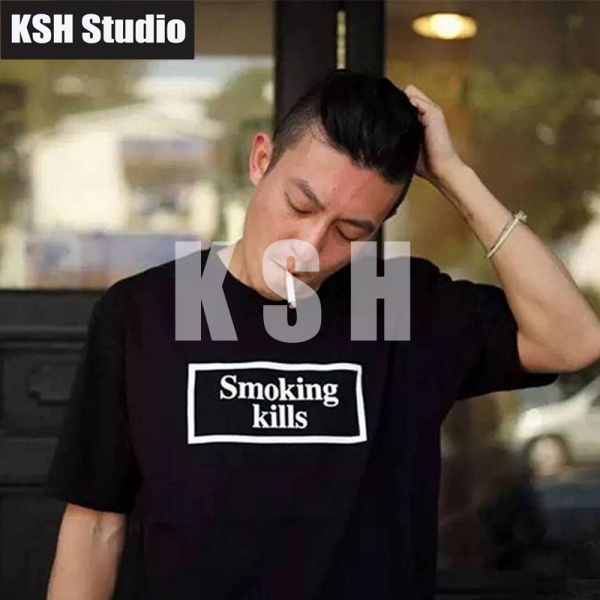 เสื้อยืดmens-hip-hop-t-shirt-embroidered-rabbit-smoking-kills-printed-round-neck-cotton-short-sleeve-t-shirt