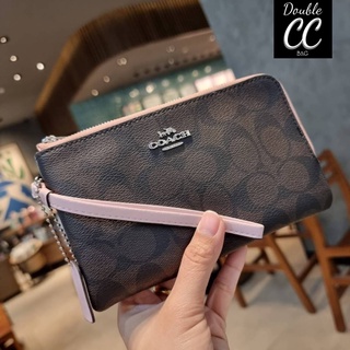 (แท้ 💯%‼Factory) COACH F87591 DOUBLE CORNER ZIP WALLET IN SIGNATURE COATED CANVAS