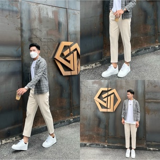 ภาพขนาดย่อของภาพหน้าปกสินค้ากางเกงผู้ชาย Slackกางเกงสแล็คสีครีมสไตล์เกาหลีKorea จากร้าน genther_style บน Shopee