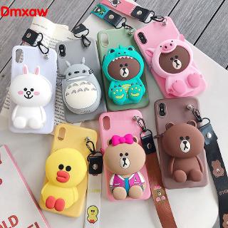 Vivo Y20 Y20i Y20S Y12S Y50 Y30 V17 Pro S1 Y7S V17 Neo Nex A S V15 Case Bear Bag Cute Soft Cover Wallet Coin Purse Case+Lanyard