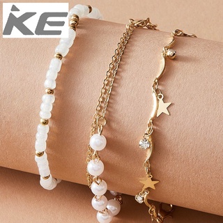 Anklet Pearl Beaded Acrylic Ball Beads Five-pointed Star Tassel Anklet Set of Four for girls f