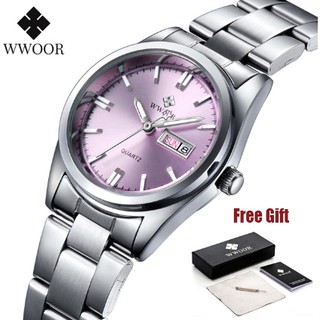 สินค้า Wwoor (ขายตรงจากโรงงาน ของแท้ พร้อมส่ง) นาฬิกาข้อมือควอตซ์ อะนาล็อก สายสแตนเลส กันน้ํา เรียบง่าย แฟชั่นสําหรับผู้หญิง 8804