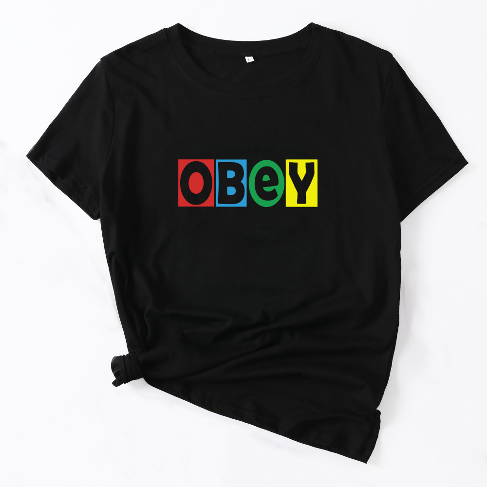 bts-obey-เสื้อยืดลําลองแฟชั่นสําหรับสตรีแขนสั้นคอกลมพิมพ์ลาย