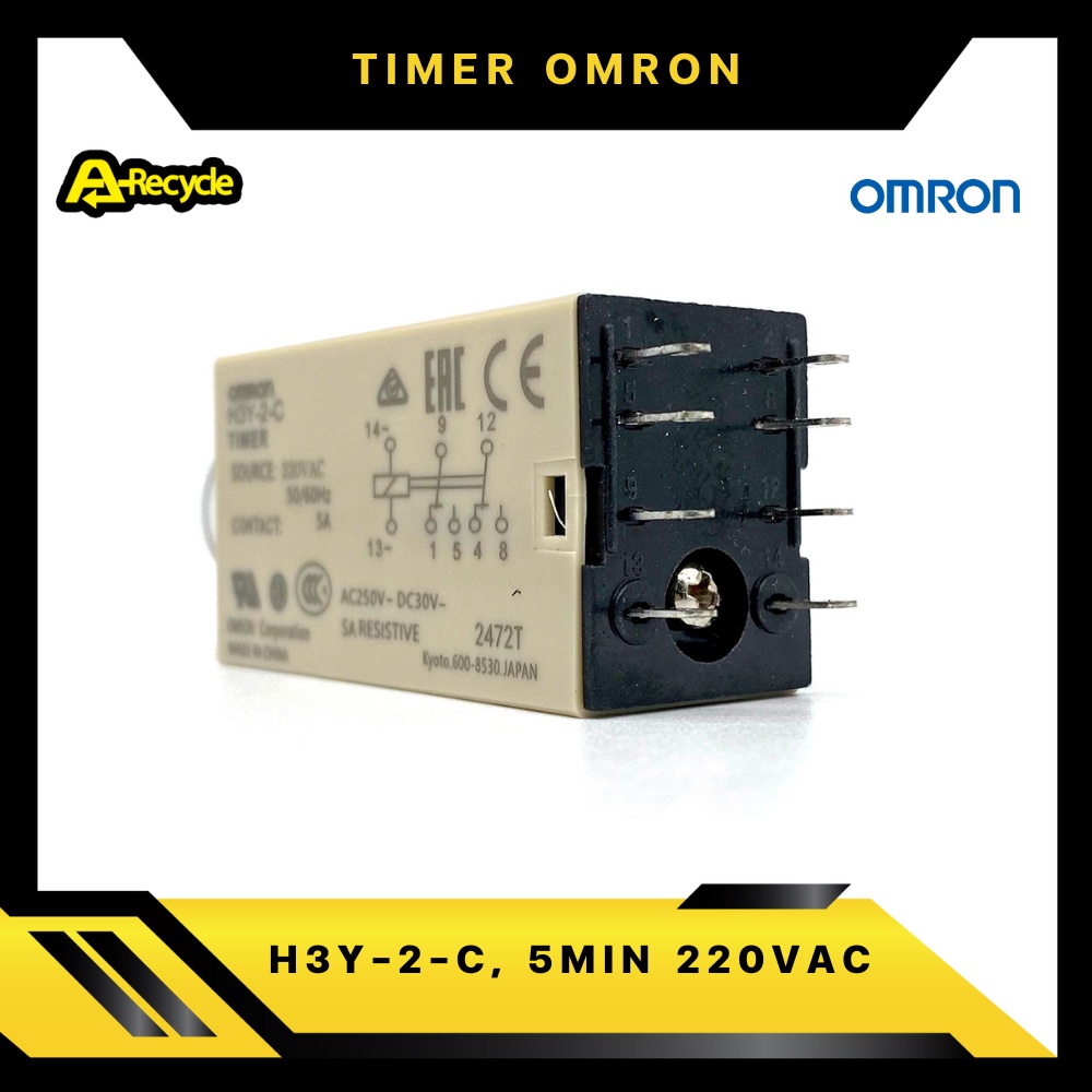 omron-h3y-2-c-5min-220vac-timer-relay-omron-2-contact-8-ขา