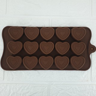 แม่พิมพ์ ซิลิโคน สำหรับทำขนม ช็อคโกแลต ลายหัวใจ สามชั้น 15  ช่อง (สีแรนดอม)