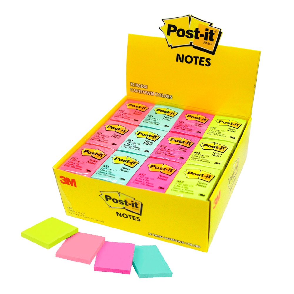 Post it note 3M No.653 นีออน 1.5x2 นิ้ว (ยกกล่อง 72 ชิ้น) โพสท์อิท ...