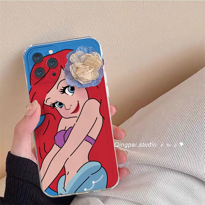 เคสโทรศัพท์มือถือ-ลายการ์ตูนนางเงือก-ดอกไม้-สามมิติ-สําหรับ-iphone-apple-12-13promax-11-xs-xr-8plus-7