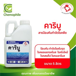 คาริบู ป้องกัน กำจัดโรคใบจุด โรคแอนแทรคโนส  โรคใบไหม้ โรคกาบใบแห้ง โรคราแป้ง  โรคสแค็ป โรคเมลาโนส ขนาด 5ลิตร