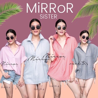 Code : 10419.6 เสื้อเชิ้ตลายริ้วแขนสั้น เสื้อเชิ้ตทรงหลวม งานป้าย mirrorsister