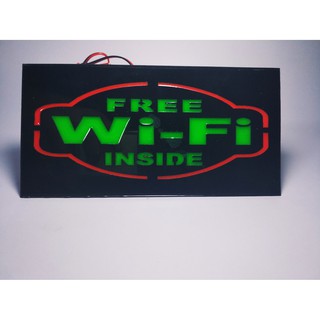 ป้ายไฟFree Wi-Fi 10x20cm LED-WiFI ป้ายไฟ ป้ายไวไฟ ป้ายสำเร็จรูป ป้ายWifi   Free Wi-FI ReturnLED