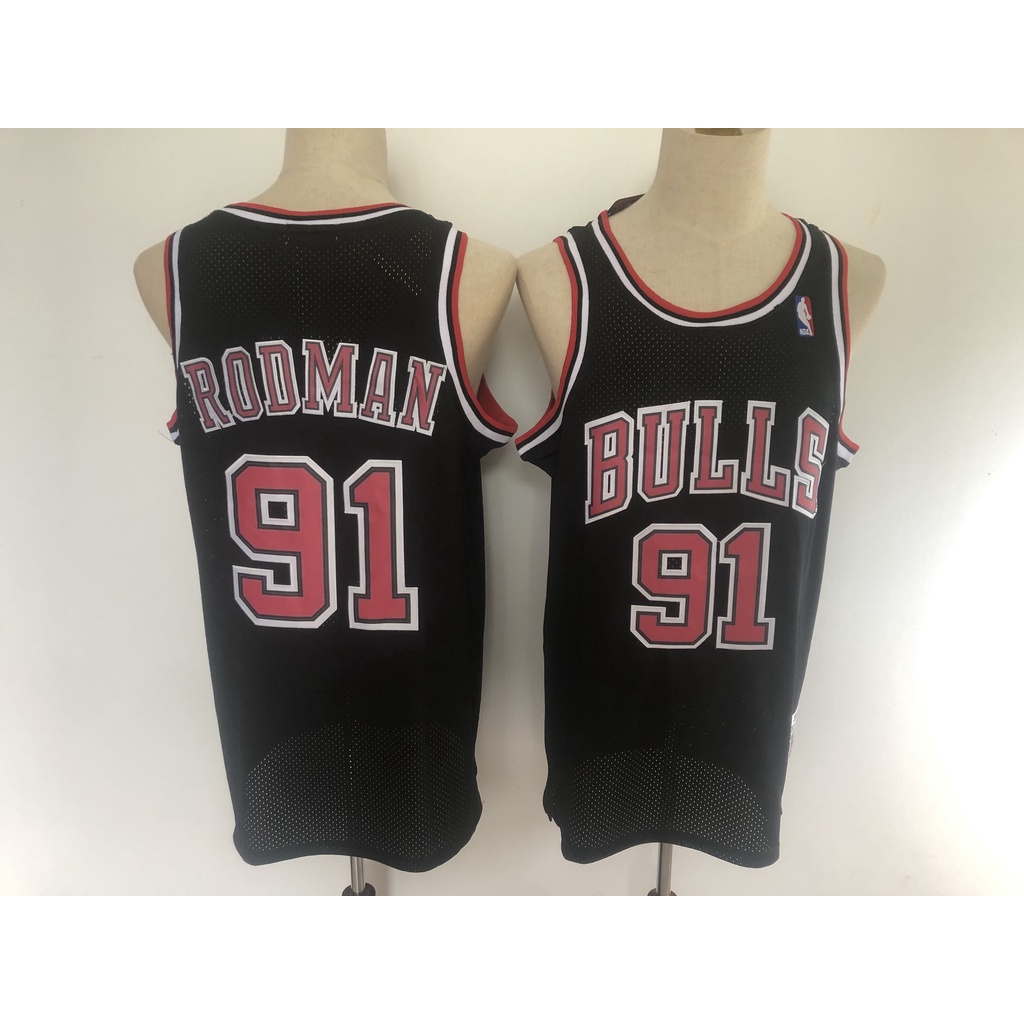 chicago-bulls-91-dennis-rodman-basketball-jersey-short-sleeved-เสื้อบาสเกตบอลผู้ชาย-เสื้อยืด