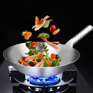 ✗✺38cm Stainless Steel Wok Uncoated Wok 1.8mm Thick High Quality No Rust Gas Stove For 5~6 People