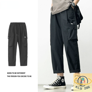 Aluminium 【COD】 กางเกงผู้ชาย แฟชั่นฤดูร้อนหลวมบางแนวโน้ม ins สไตล์หลวมกางเกงลำลองตรงสีทึบเกาหลี