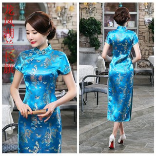 ภาพหน้าปกสินค้าชุดลายมังกรฟีนิกซ์หญิงจีนชุด cheongsam แบบดั้งเดิมแขนสั้นกระโปรง dress ที่เกี่ยวข้อง