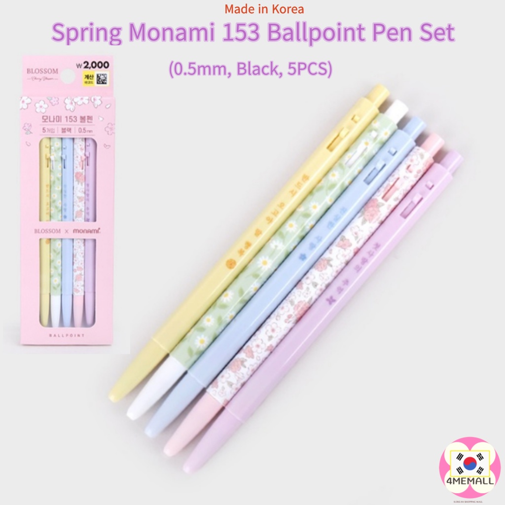 [Daiso Korea] Spring Monami 153 Ballpoint Pen Set (0.5mm / Black / 5