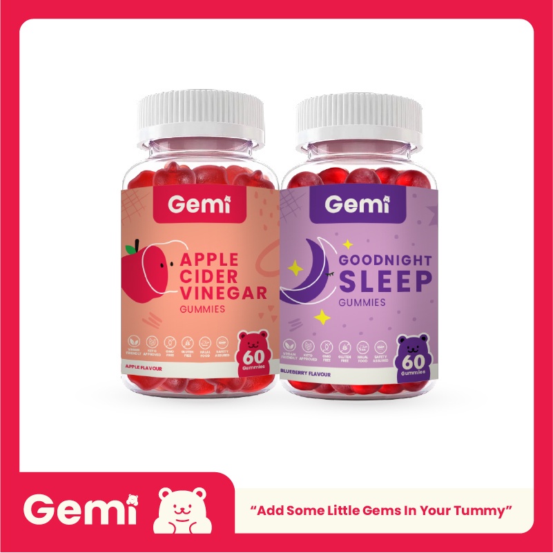 ภาพหน้าปกสินค้าGemi เจมมี่ แอปเปิ้ลไซเดอร์วิเนการ์และกู๊ดไนท์สลีพกัมมี่ รวม 2 กระปุก / Gemi ACV & Goodnight Sleep Gummy / GemiGummi