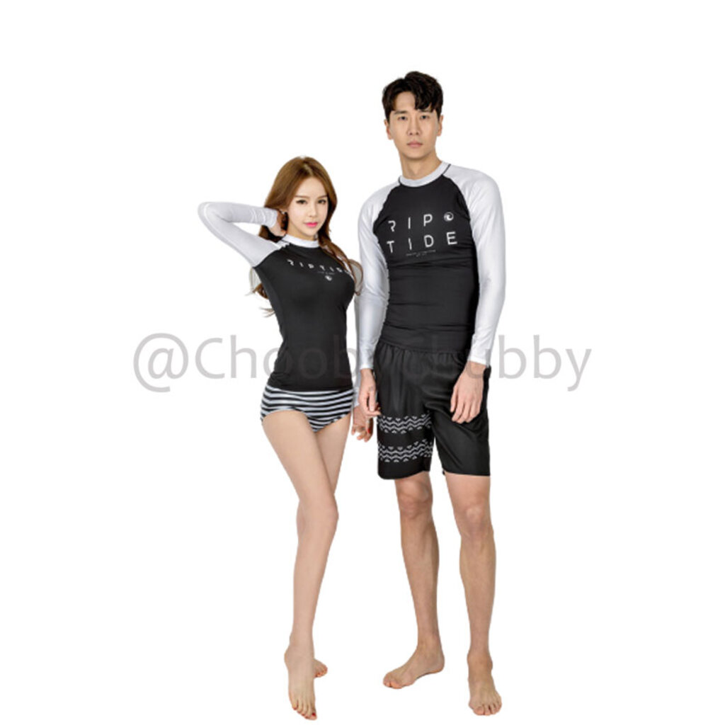 1199-ชุดว่ายน้ำกันยูวี-ผู้หญิง-สีดำ-ขาว-ลายซิกแซก-มีชุดคู่