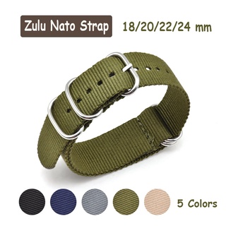 สายนาฬิกาข้อมือ ผ้าแคนวาส ไนล่อน ขนาด 18 มม. 20 มม. 22 มม. 24 มม. สีพื้น อุปกรณ์เสริม สําหรับ Zulu Five Steel Ring