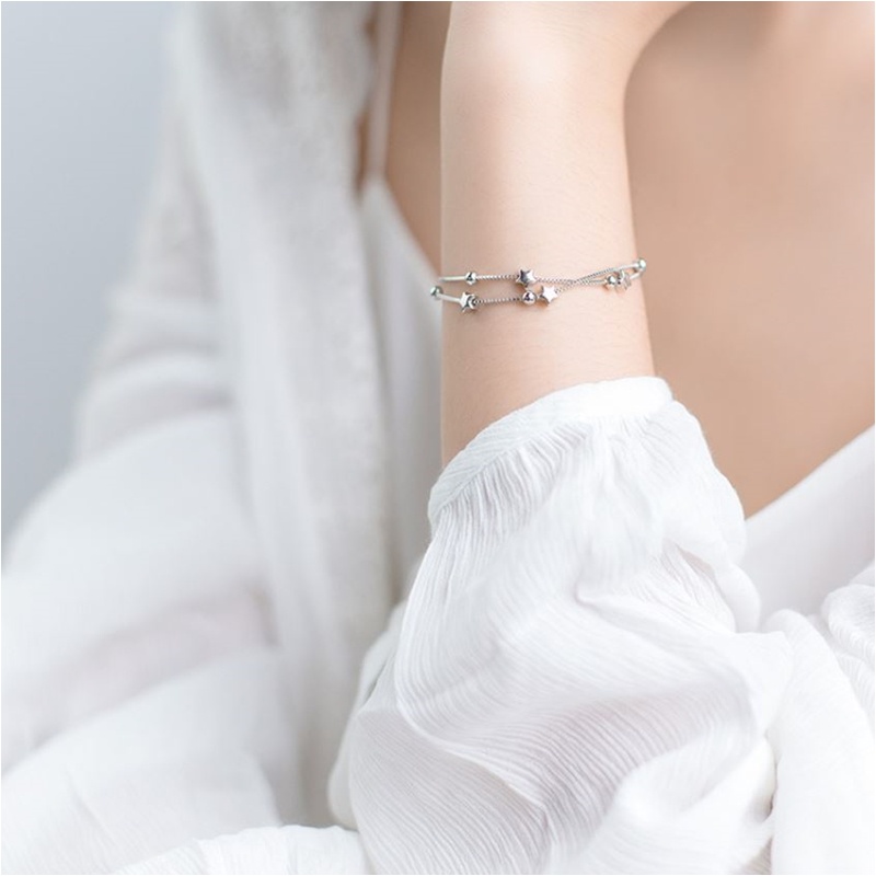 s925-all-stars-bracelet-สร้อยข้อมือเงินแท้-รวมดาว-เส้นคู่-สวยเรียบง่าย-ใส่สบาย-เป็นมิตรกับผิว