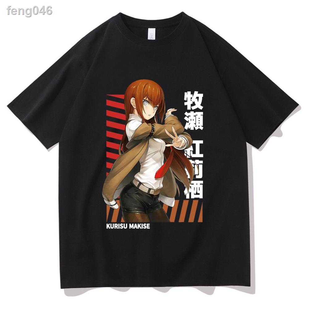 อะนิเมะ-steins-gate-tshirt-makise-kurisu-พิมพ์กราฟิก-t-เสื้อผู้ชายผู้หญิงแฟชั่น-casual-เสื้อยืดแขนสั้น-unisex-หลวม