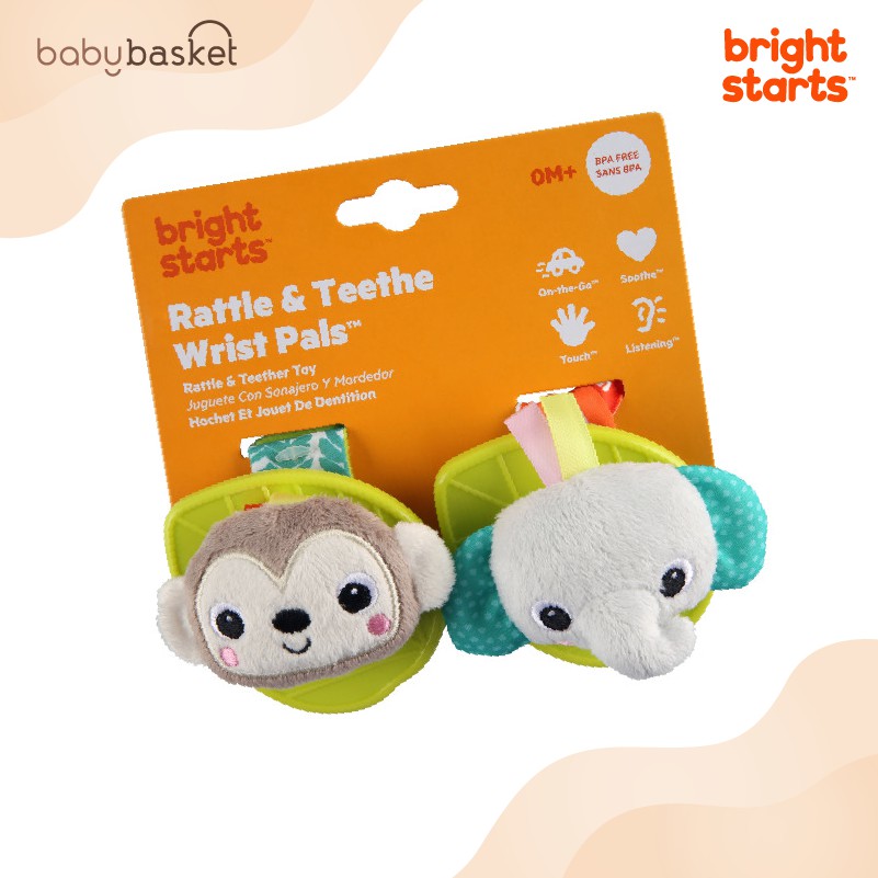 ของเล่น-สายรัดข้อมือเด็ก-bright-starts-wrist-rattle-teether-monkey-amp-elephant-ช่วยเสริมสร้างพัฒนาการ