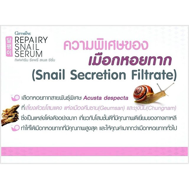 รีแพรี่-สเนล-ซีรั่ม-กิฟฟารีน-giffarine-repairy-snail-serum-ซีรั่มบำรุงผิวอุดมด้วยสารสกัดจากเมือกหอยทากจากประเทศเกาหลี