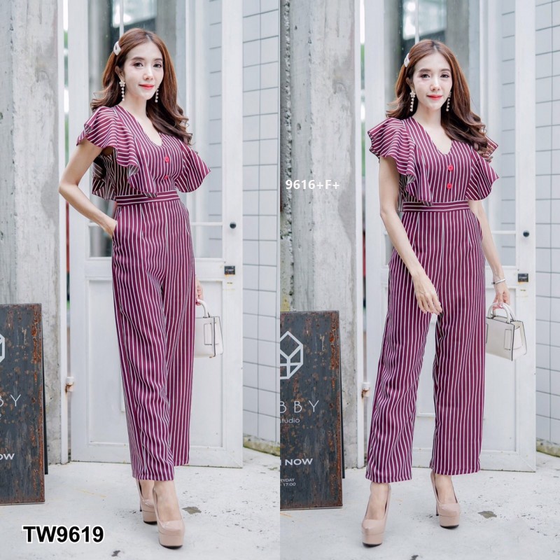 b9619-jumpsuit-จั้มสูทไหล่ระบายลายริ้ว-jumpsuit-striped-off-shoulder-jumpsuit