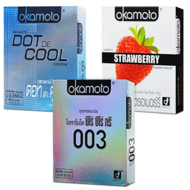 okamoto-เซ็ตถุงยางอนามัย-โอกาโมโต-ดอทเดอคูล-003-สตรอเบอร์รี่-อย่างละ-1กล่อง