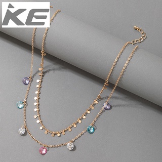 Simple Necklace Jewelry Geometric Disc Fringe Color Rhinestone Pendant 2 Necklace for girls fo