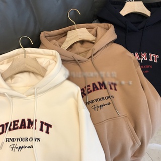 เสื้อแจ็กเก็ต มีฮู้ด พิมพ์ลายตัวอักษร ทรงหลวม ขนาดใหญ่ แบบเรียบง่าย สไตล์เกาหลี สําหรับผู้ชาย และผู้หญิง