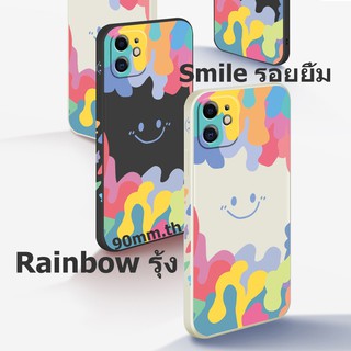 เรนโบว์ สไมล์ ลิควิดเคสโทรศัพท์ซิลิโคน สำหรับ iPhone รุ่น 13 12 11 Pro Max Mini X Xs Max XR 8 7 Plus Se 2020 ปลอกคลุมทั้งหมดเลนส์กล้องเคสกันกระแทก