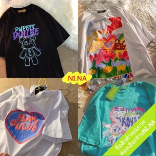 เดรสคอกลมแขนสั้นพิมพ์ลายพร้อมส่ง|ถูก|ส่งไว💙เสื้อยืดแขนสั้นผู้หญิงน่ารัก oversize เสื้อผ้าวินเทจ แฟชั่น เสื้อโอเวอร์ไซส์