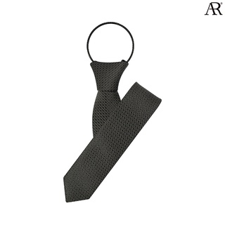 ANGELINO RUFOLO Zipper Tie 5 CM. (เนคไทสำเร็จรูป) ผ้าไหมทออิตาลี่คุณภาพเยี่ยม ดีไซน์ Double Weave สีน้ำตาลเข้ม