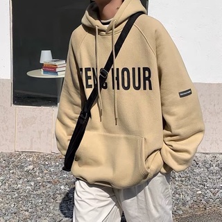 เสื้อแจ็กเก็ตแขนยาวลําลอง คอกลม มีฮู้ด ทรงหลวม พิมพ์ลายตัวอักษร สีแอปริคอท ขนาดใหญ่ สไตล์เกาหลี ฮิปฮอป เหมาะกับฤดูใบไม้ร่วง สําหรับผู้ชาย และผู้หญิง