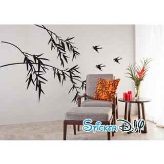 Transparent wall sticker สติ๊กเกอร์ติดผนัง กิ่งไผ่นกนางแอ่นสีดำ (กว้าง80cm.xสูง70cm.)