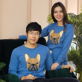 เสื้อแขนยาว Sweater งานปัก ลาย French Bulldog ผ้านิ่ม COTTON 100%