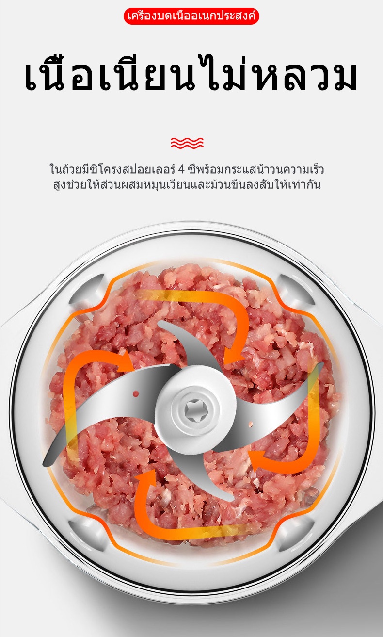 ภาพประกอบคำอธิบาย KONIG เครื่องผสมอาหาร ไฟฟ้า 4ใบมีด 2ลิตร เครื่องบดสับอาหาร ปั่นพริก ปั่นอเนกประสงค์