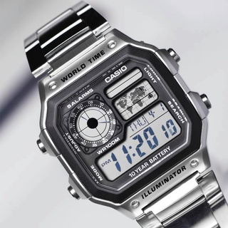 Ca sio  นาฬิกาข้อมือผู้ชาย  รุ่น AE-1200WHD-1A สีเงิน สายสเตนเลส สินค้ามีประกัน