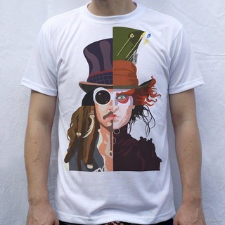 Tshirtคอลูกเรือcrew neck🚚Johnny Depp T-Shirt Willy Wonka Mad Hatter Jack Sparrow White MenS T-Shirt Plus Size Clic Spo
