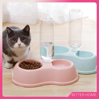 ชามให้อาหาร พร้อม พร้อมขวดน้ำ สำหรับสุนัขและแมว แบบ 2 หลุม ว์ ชามอาหารแมว Pet feeding bowl
