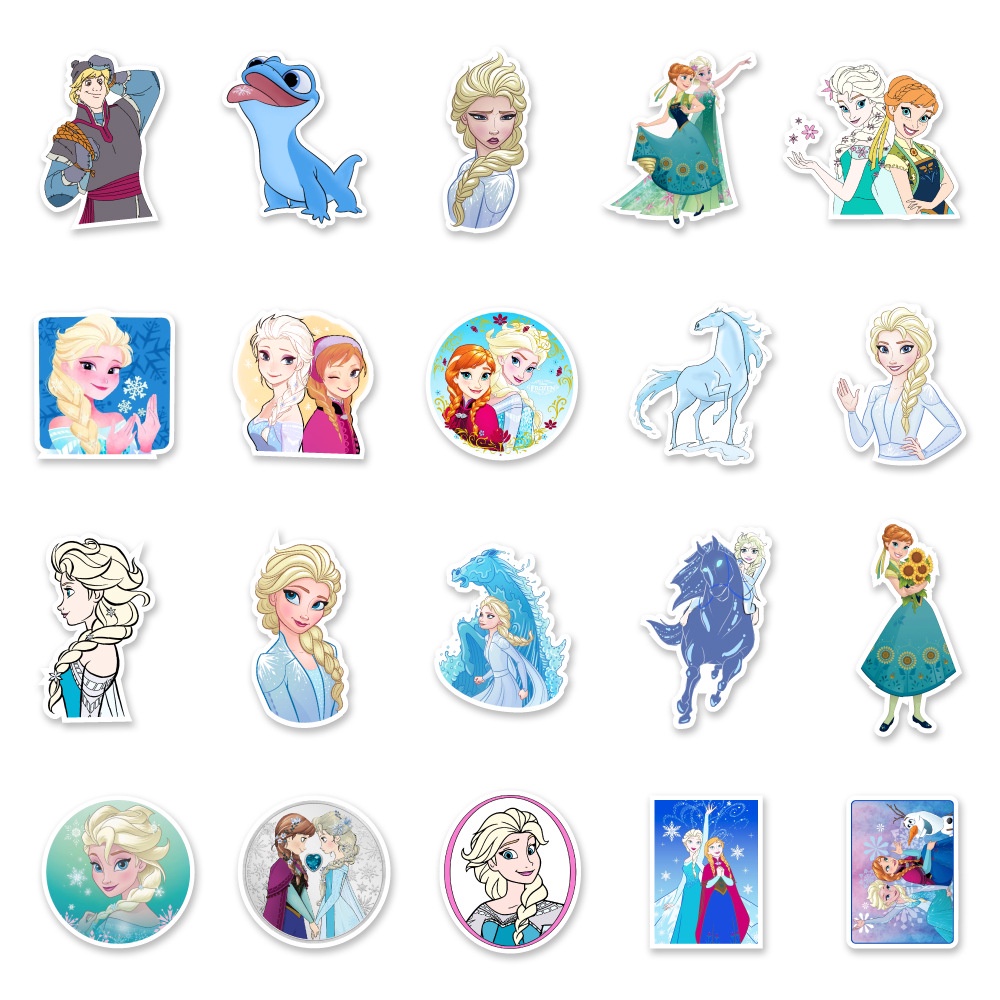 สติกเกอร์พีวีซีกันน้ําลายการ์ตูน-frozen-elsa-anna-50-ชิ้น