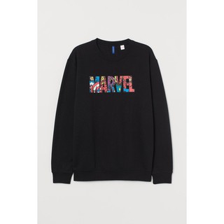 เสื้อกันหนาว คอกลม ลาย H&amp;M hnm Marvel สีดํา แบบดั้งเดิม