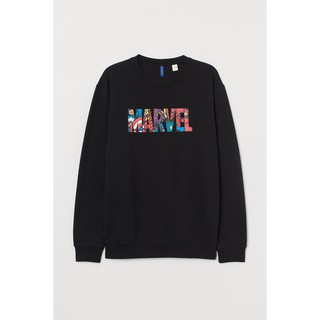 เสื้อกันหนาว คอกลม ลาย H&amp;M hnm Marvel สีดํา แบบดั้งเดิม