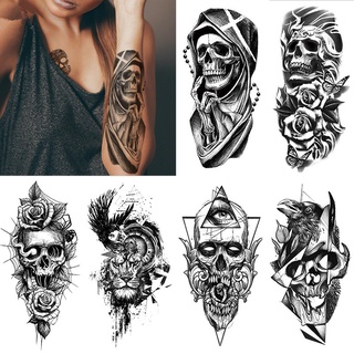 【Magic Tattoo】รอยสักชั่วคราว ลายกะโหลกโจรสลัด โครงกระดูก สีดํา กันน้ํา ติดทนนาน