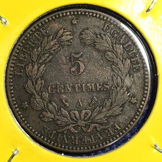 เหรียญเก่าหายากมาก#14308 ปี1896 ฝรั่งเศส 5 Centimes ของแท้ เหรียญต่างประเทศ เหรียญสะสม