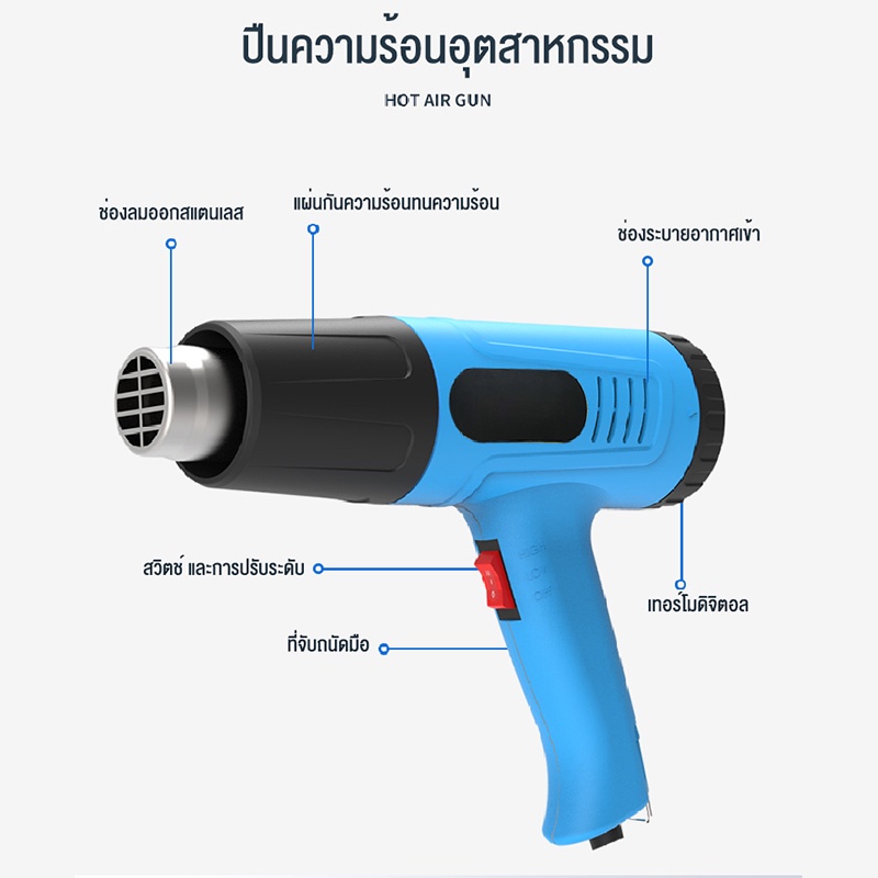 ปืนเป่าลมร้อน-2000w-เครื่องเป่าลมร้อน-ใช้สำหรับฟิล์มหดบรรจุภัณฑ์ฟิล์มรถยนต์เพื่อดัดท่อพลาสติก-heat-gun