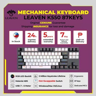 【รับประกัน 5 ปี】LEAVEN K550 Mechanical Keyboard คีย์บอร์ดเครื่องกลถอดเปลี่ยนได้ทันที 87คีย์การเล่นเกมแบบมีสาย RGB